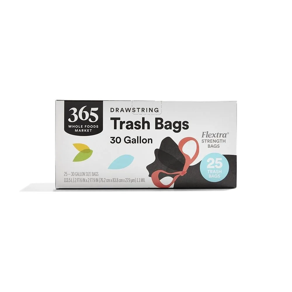  365 by Whole Foods Market Drawstring Trash Bags 30 Gallon 25 Count — product photo