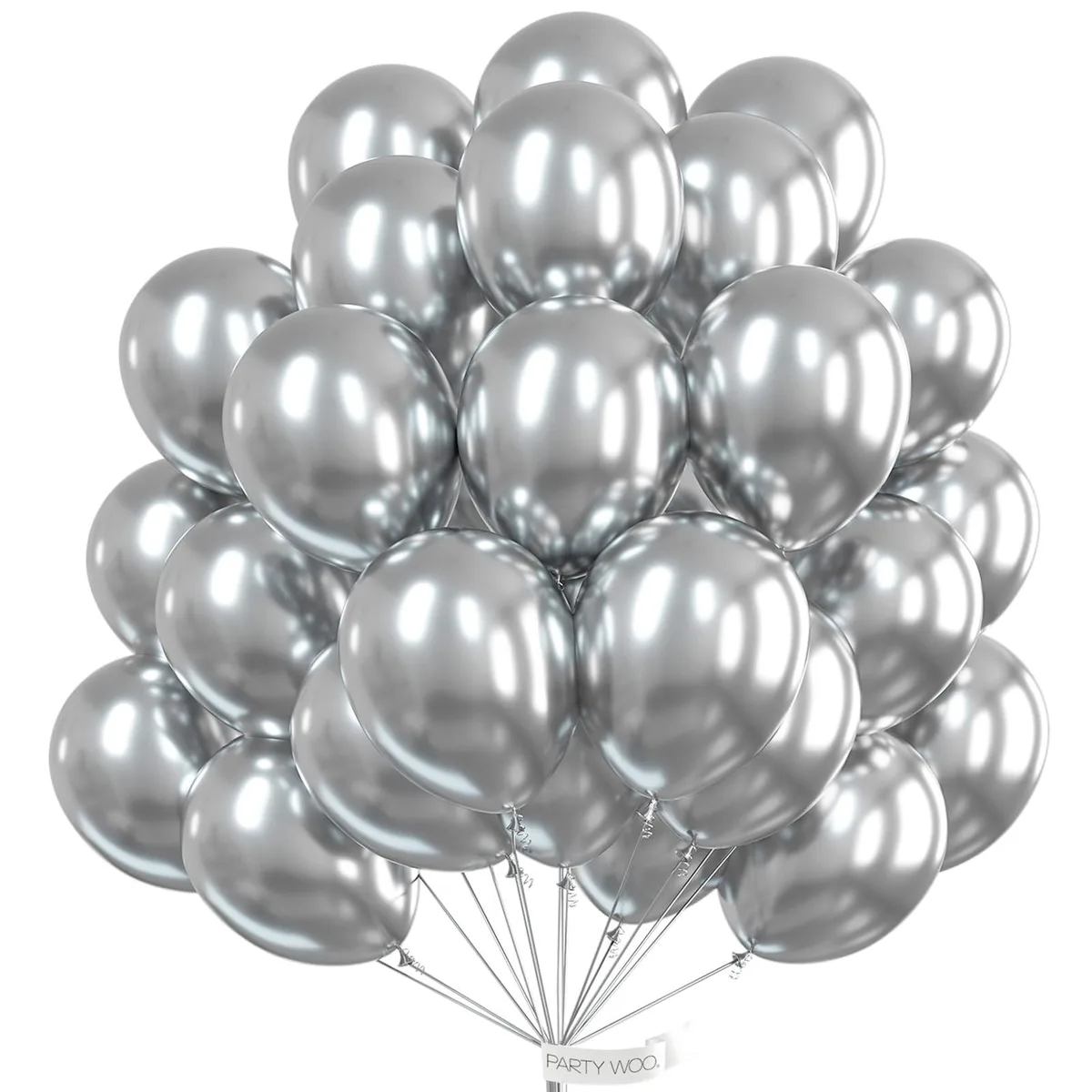 Pack of 50 metallic silver 12 inch latex balloons