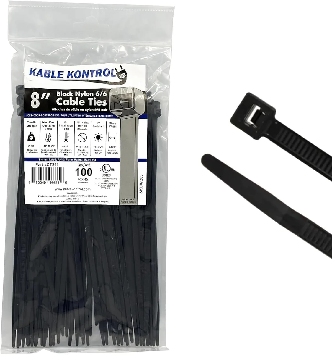 Ennovor Ennovor 100 Pcs 8 Inch Black 50 Lbs UV Resistant Cable Ties — product photo