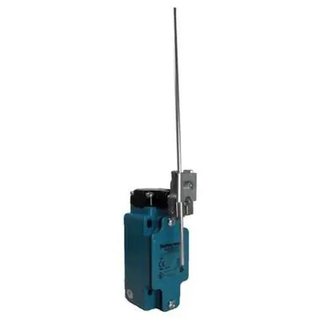Honeywell limit switch with adjustable rotary rod actuator side-mounted on grey rectangular body
