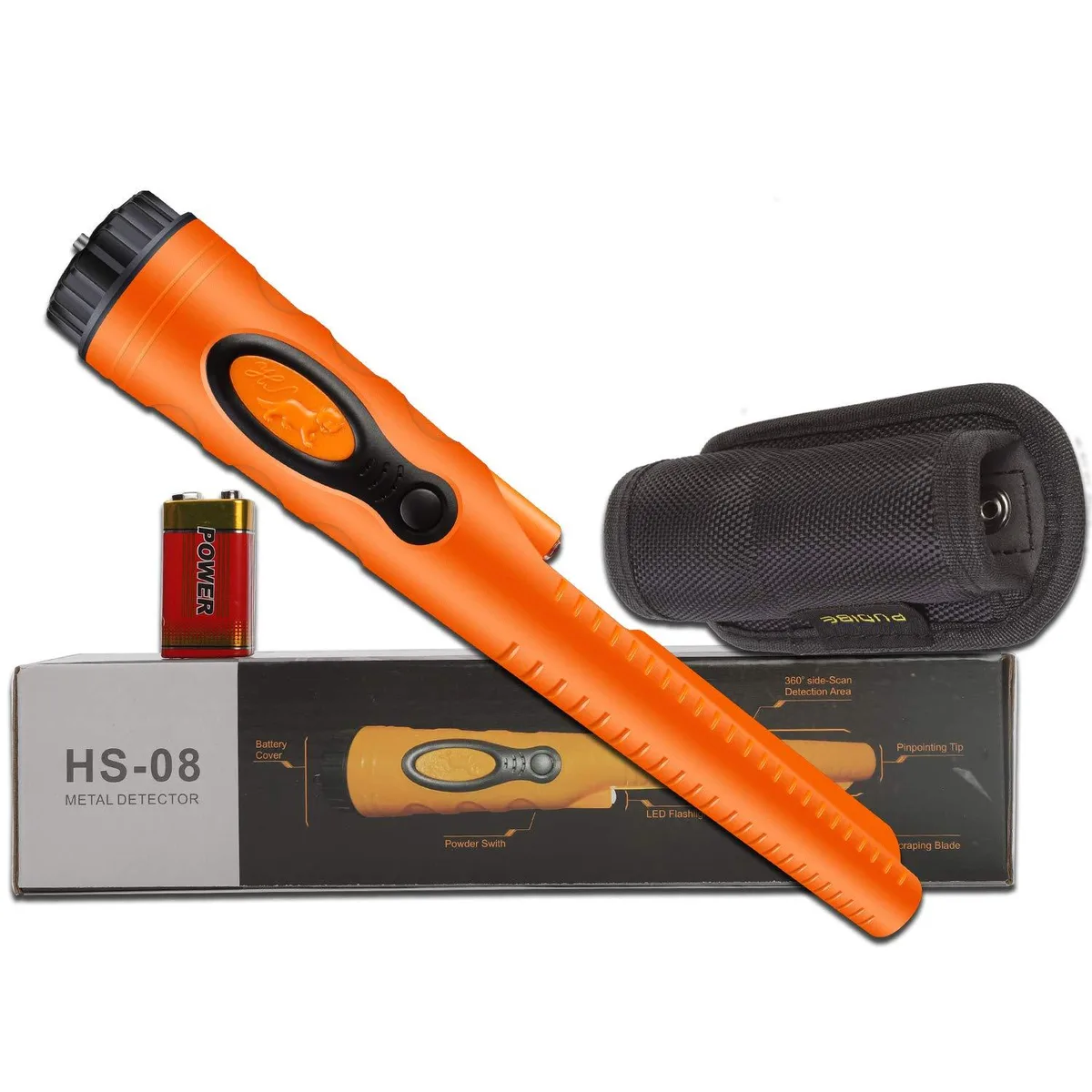  Pudibe Fully Waterproof Pinpointer Metal Detector Orange 360° Three Mode IP66 20ft 48h 60min — product photo