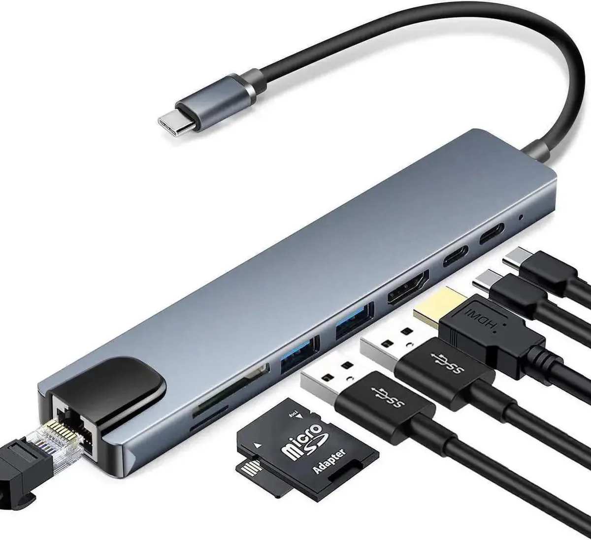 SMUGDESK SMUGDESK 8-in-1 USB C Hub with 4K HDMI RJ45 2 USB 3.0 PD Card Reader — product photo