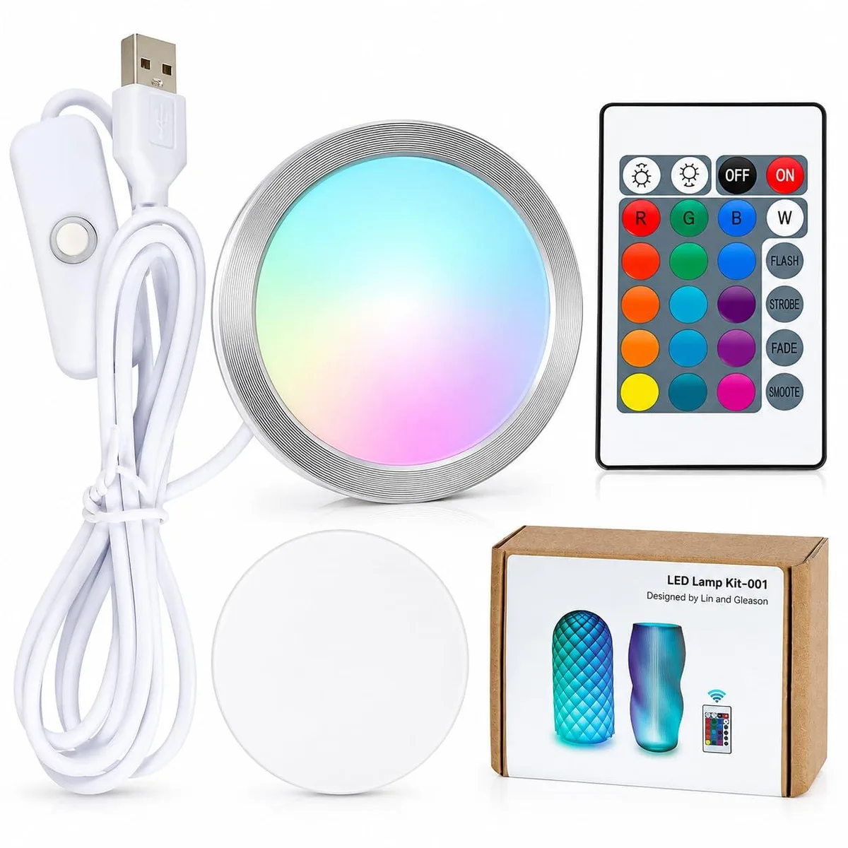 Compact aluminium LED module with 1.5m USB cable and remote control