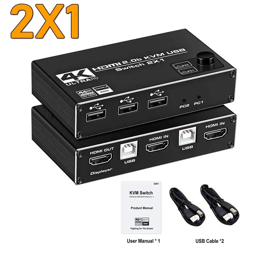 YINGHUA YINGHUA Dual Monitor HDMI KVM Switch 4K 60Hz 2 Port USB HDMI 2.0 2X1 — product photo