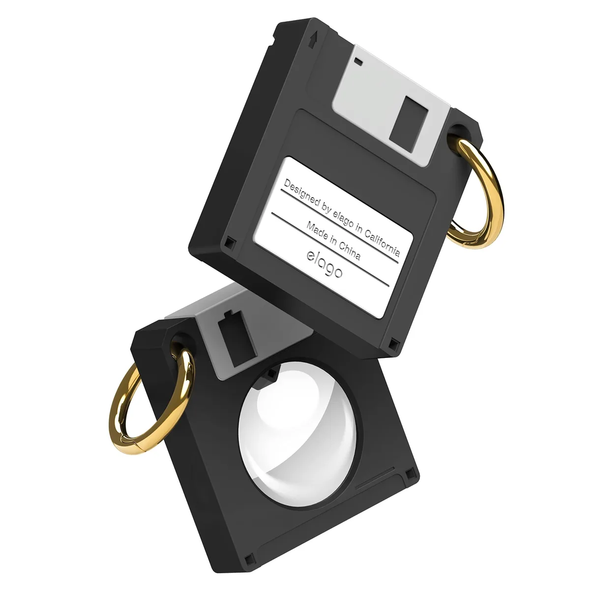 elago Retro Floppy Disk AirTag Case Black 4.2 in x 1.0 in x 4.6 in — product photo