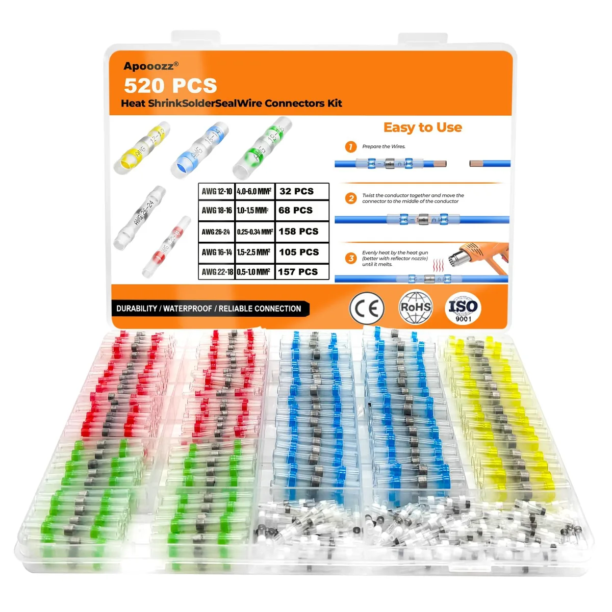  520pc Solder Seal Wire Connectors 26-10 AWG IP67 — product photo