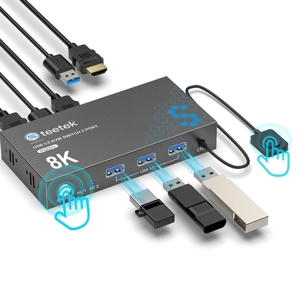 Explus-C Explus-C HDMI KVM Switch 1 Monitor 2 Computers 8K@60Hz USB 3.0 — product photo