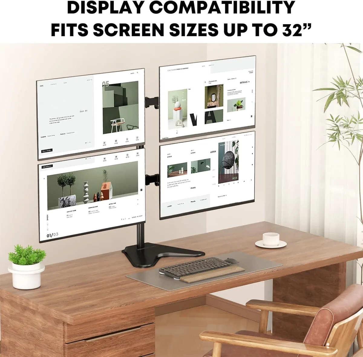 PISKEKAT PISKEKAT Quad Monitor Stand 13-32" 19.8lb VESA 75x75 100x100 Black — product photo