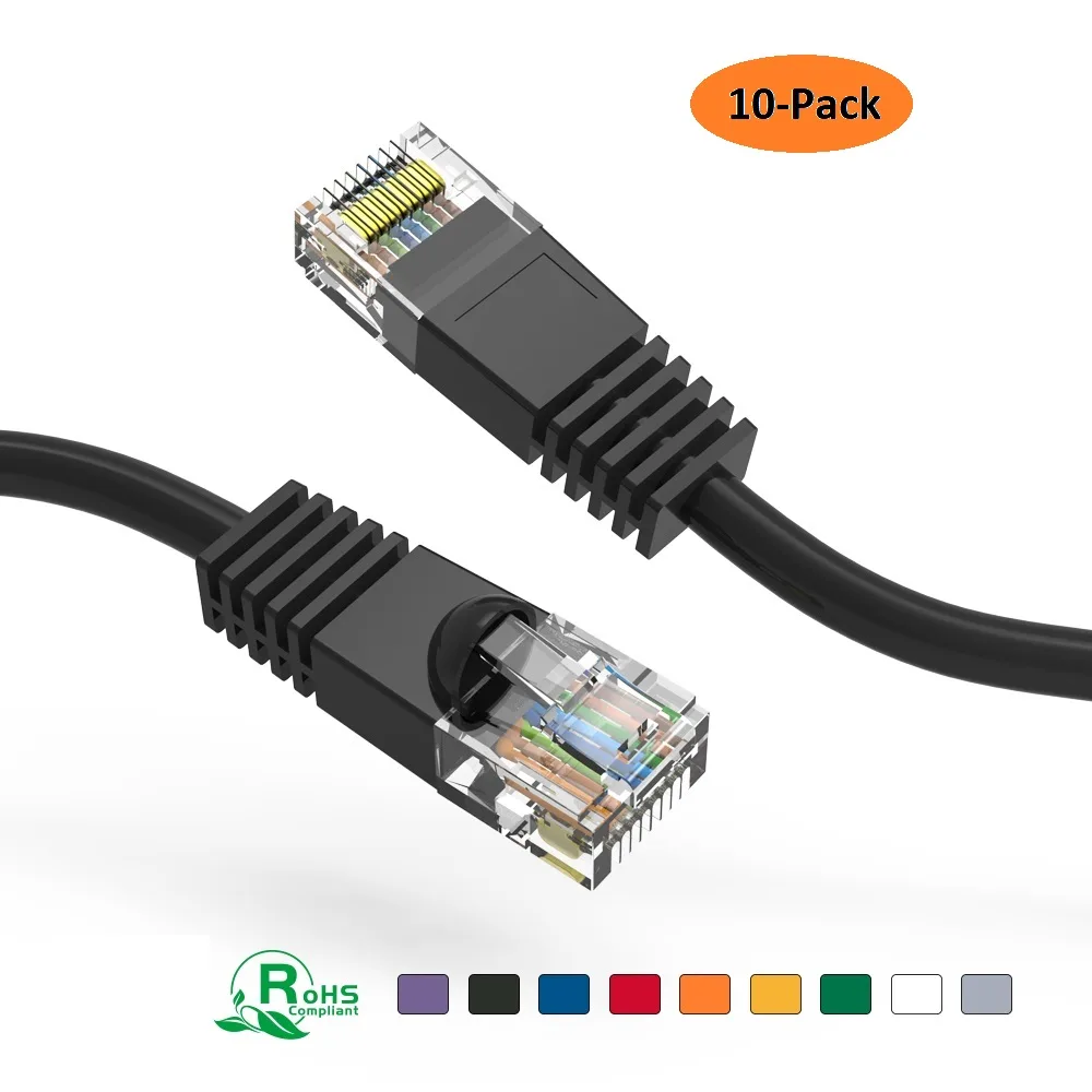 Nippon Labs Nippon Labs 60CAT5E-7BK-10P network ethernet cable 10 pack 7 ft black 24AWG Cat5E UTP — product photo