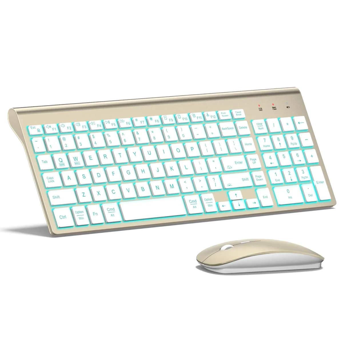  Redragon Wireless Keyboard &amp; Mouse Combo 104-Key Scissor Switch 2400 DPI Gold White — product photo