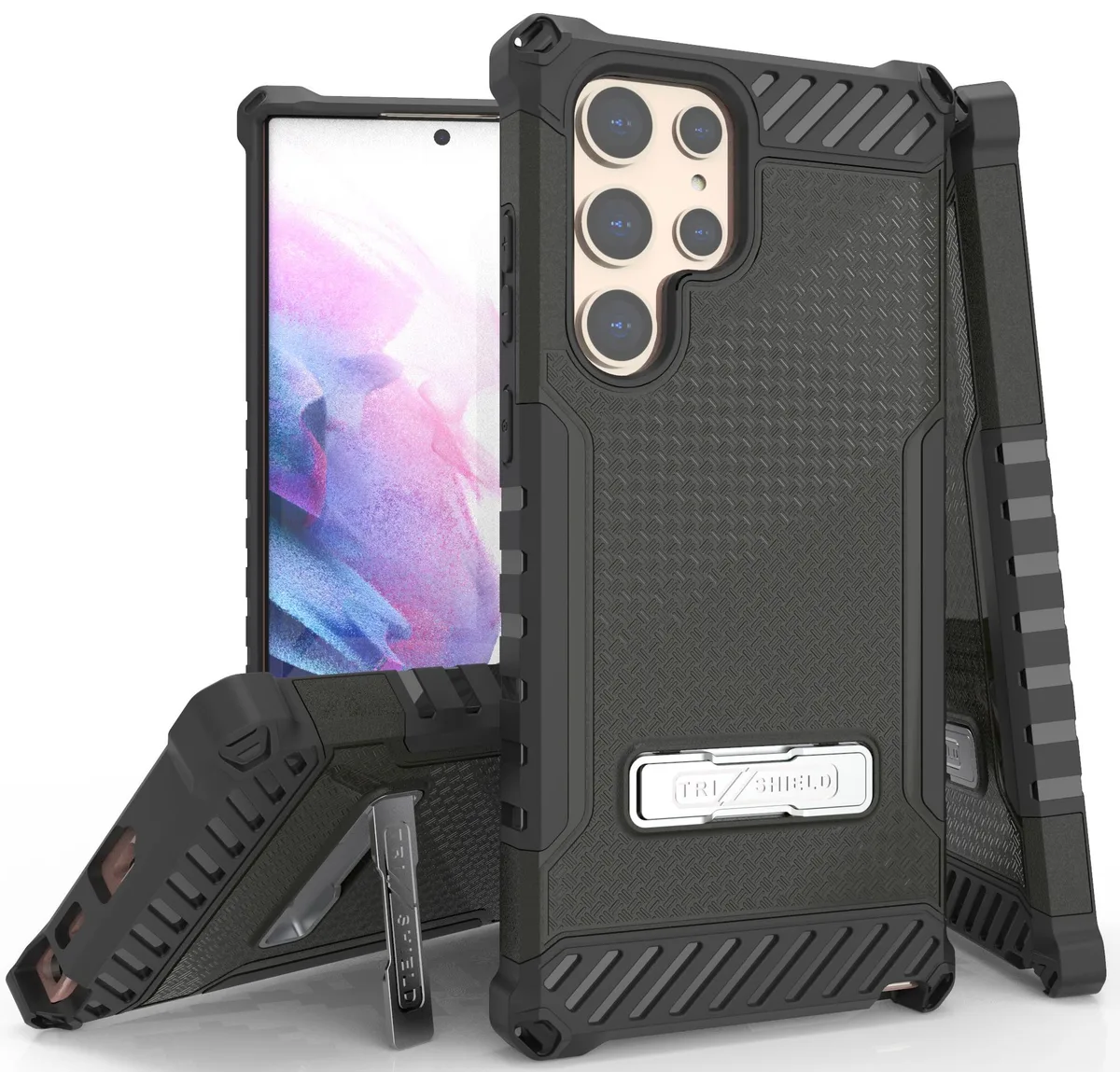 Nakedcellphone Nakedcellphone Tri-Shield Kickstand Case + Lanyard Strap Black for Galaxy S22 Ultra 5G — product photo