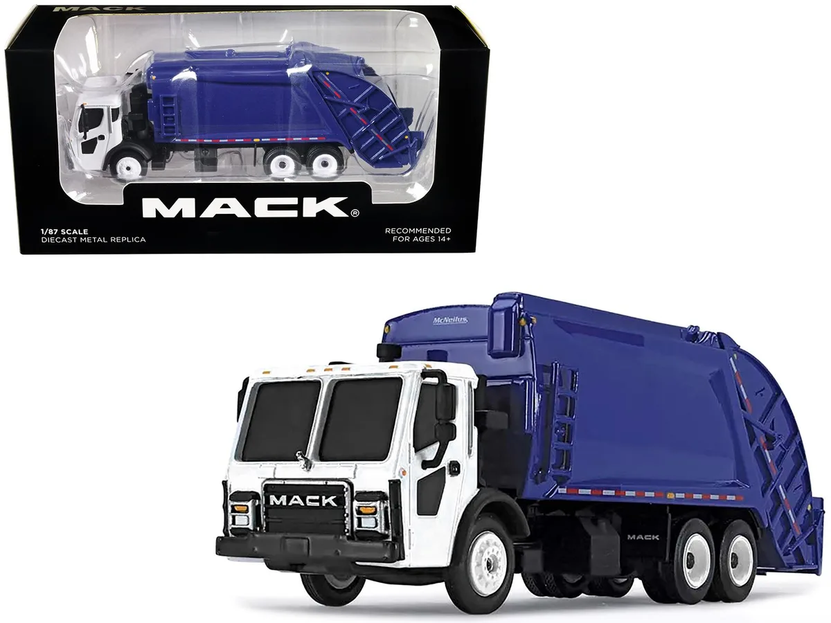 First Gear First Gear Mack LR McNeilus Rear Load Refuse Truck Blue White 1/87 HO Diecast Hobby Collectible — product photo