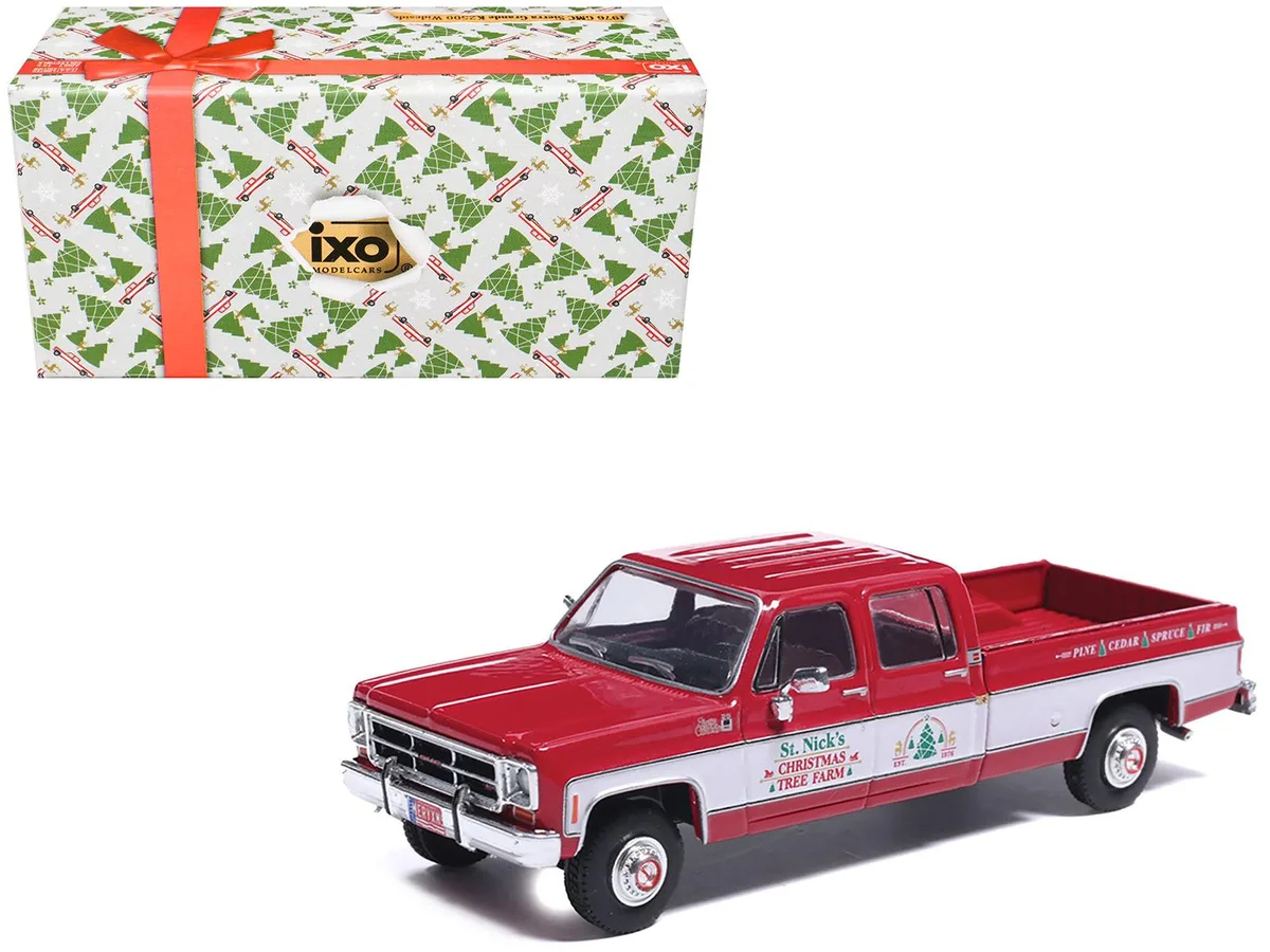 Ixo Models Ixo Models 1976 GMC Sierra Grande K2500 Wideside "St. Nick's Christmas Tree Farm" Red White 1/64 Diecast Truck — product photo