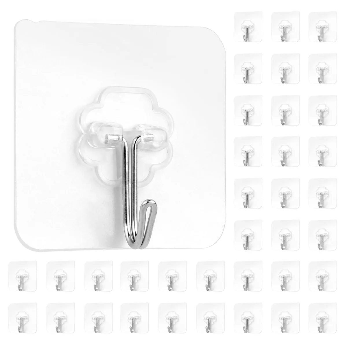 Clear square adhesive hooks with rotatable arms, 36 pieces