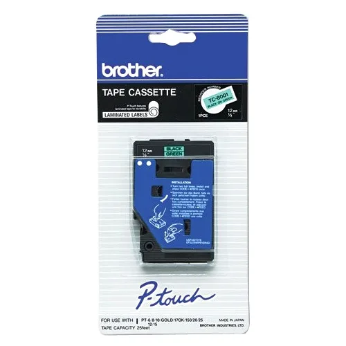 Brother Brother TC8001 12mm Black on Green Laminated Tape pos accessory — product photo