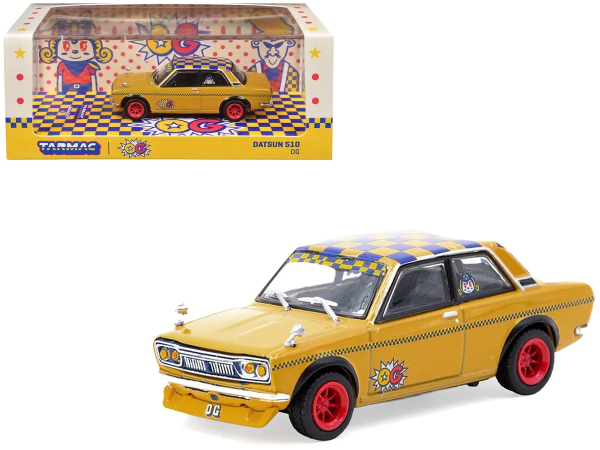 Tarmac Works Tarmac Works Datsun 510 "OG Beer" Yellow Checkered Top 1/64 Diecast — product photo
