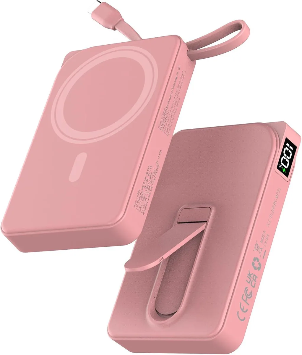 WOOJONG WOOJONG Magnetic Portable Charger 10000mAh Power Bank Pink — product photo