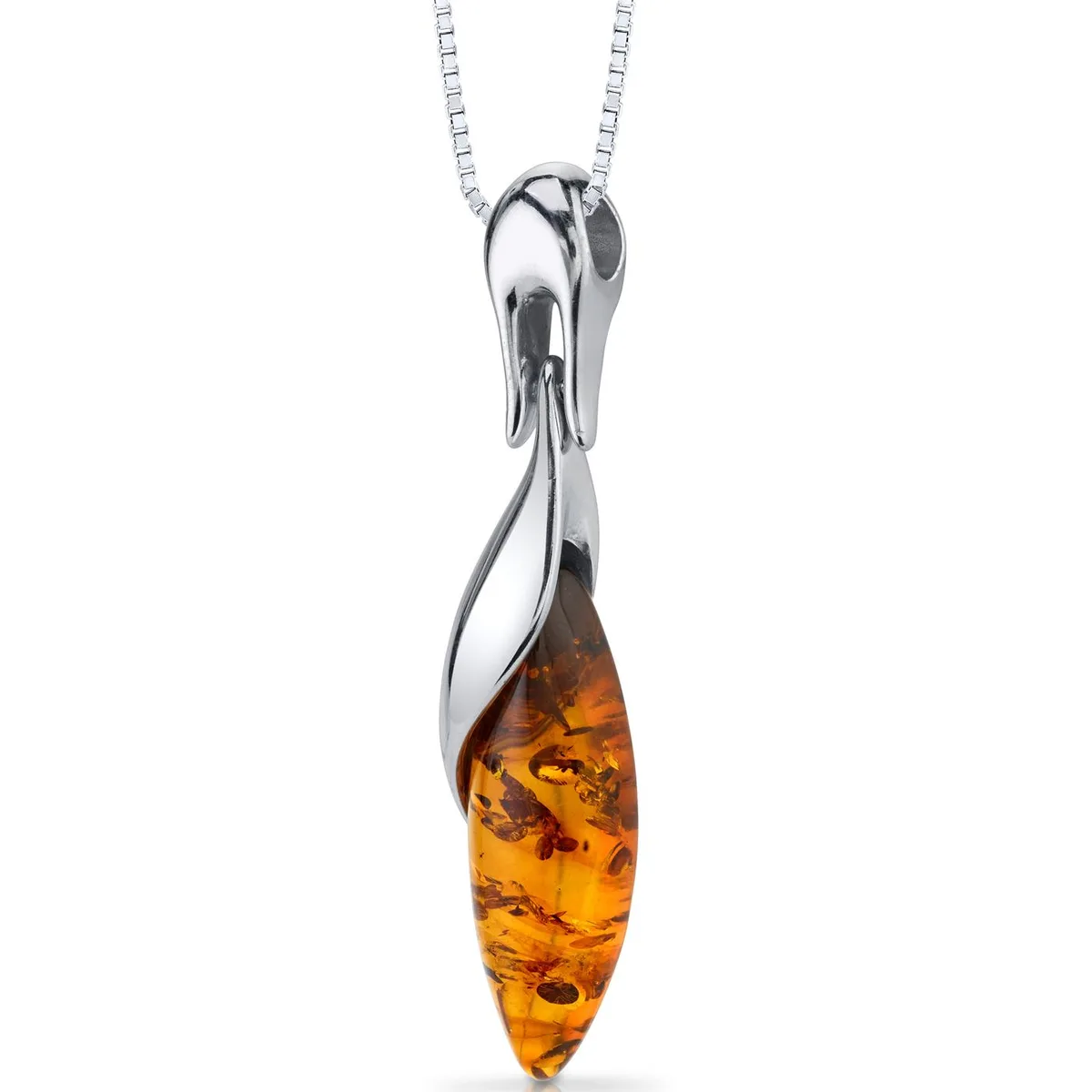 Oravo Oravo Baltic Amber Pendant Necklace Sterling Silver Cognac Marquise 18" SP11088 — product photo