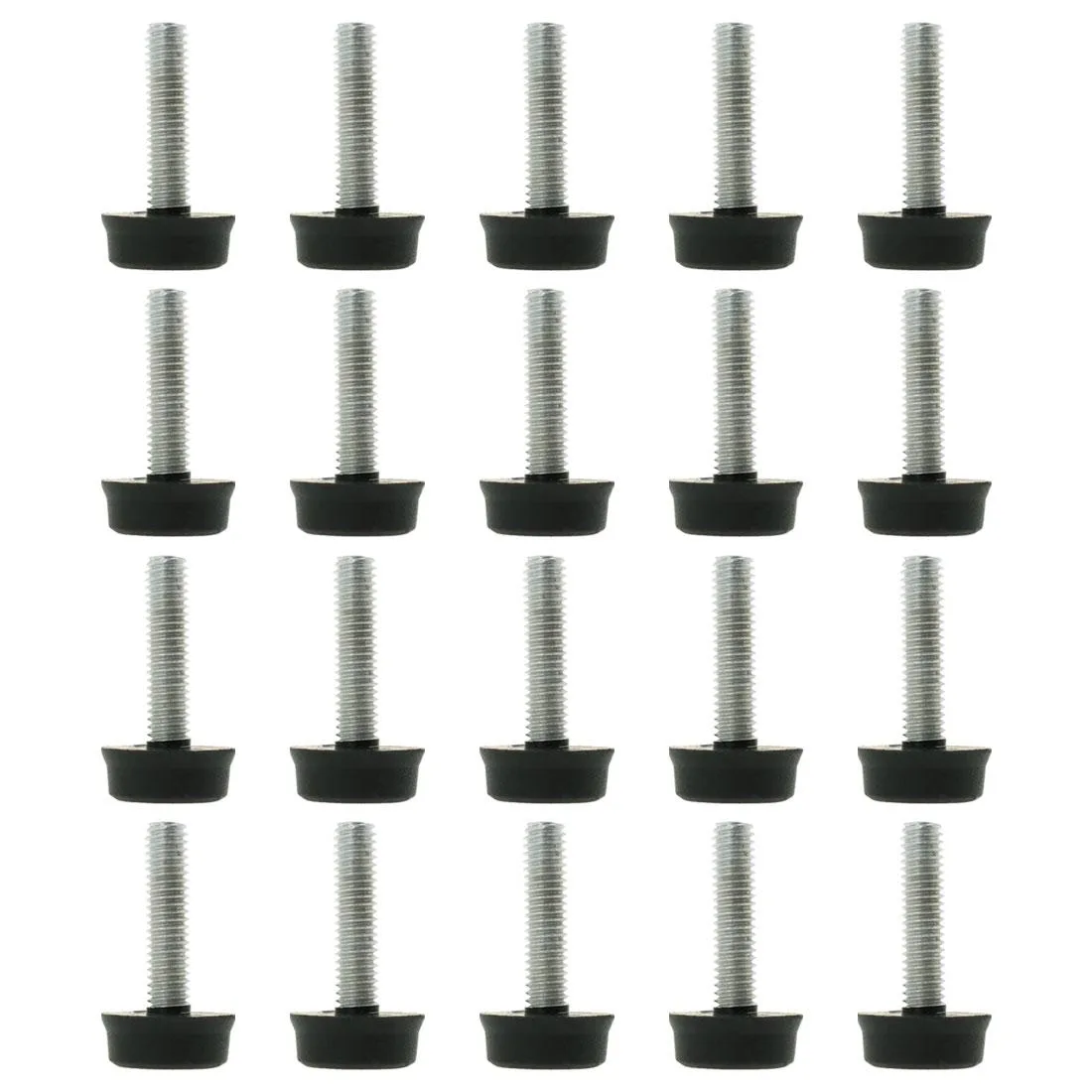 Twenty M6 leveling feet with 24mm threaded stems and 18mm plastic bases