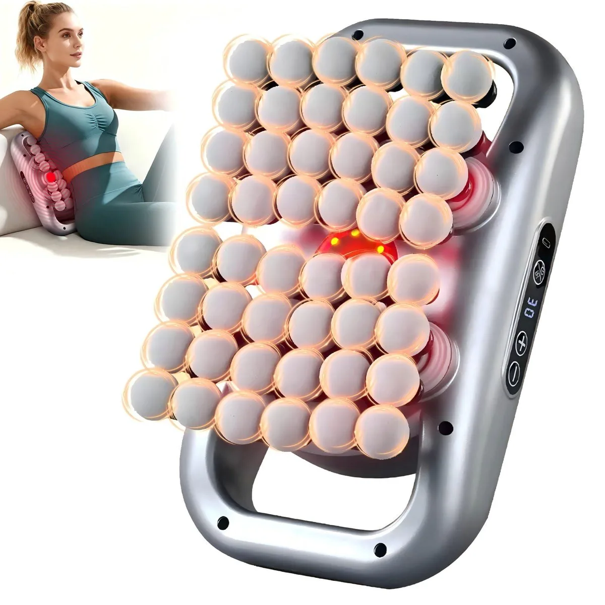 Gray 48-head percussion massager, compact rectangular shape, smooth matte finish