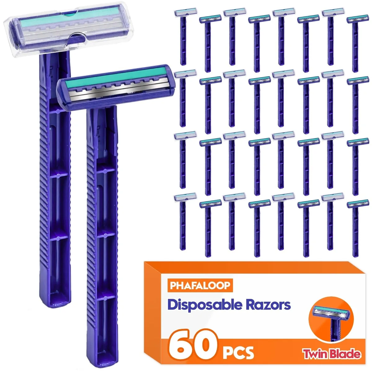  Phafaloop Twin Blade Disposable Razors 60 Pack Blue — product photo