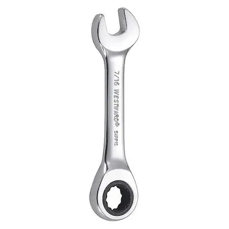 Westward 7/16 inch SAE stubby combination wrench, chrome alloy steel