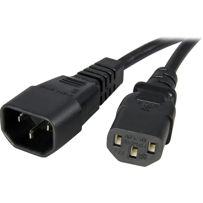 Black 2 ft C13 to C14 power extension cord