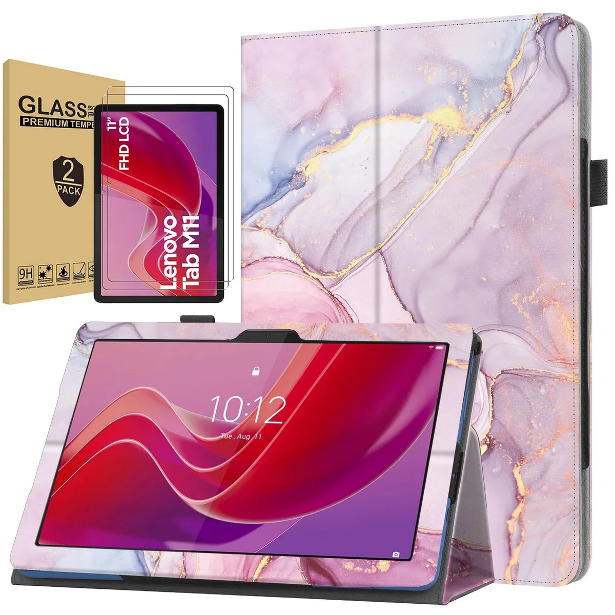 anicestore anicestore TB-330FU/ case for Lenovo Tab M11 11" 2024 Pink Marble with 2 tempered glass screen protectors — product photo