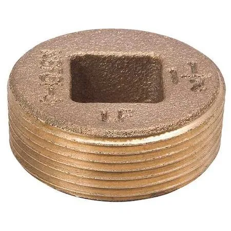 Brass countersink plug with male NPT threads, one-inch size, gold-coloured finish