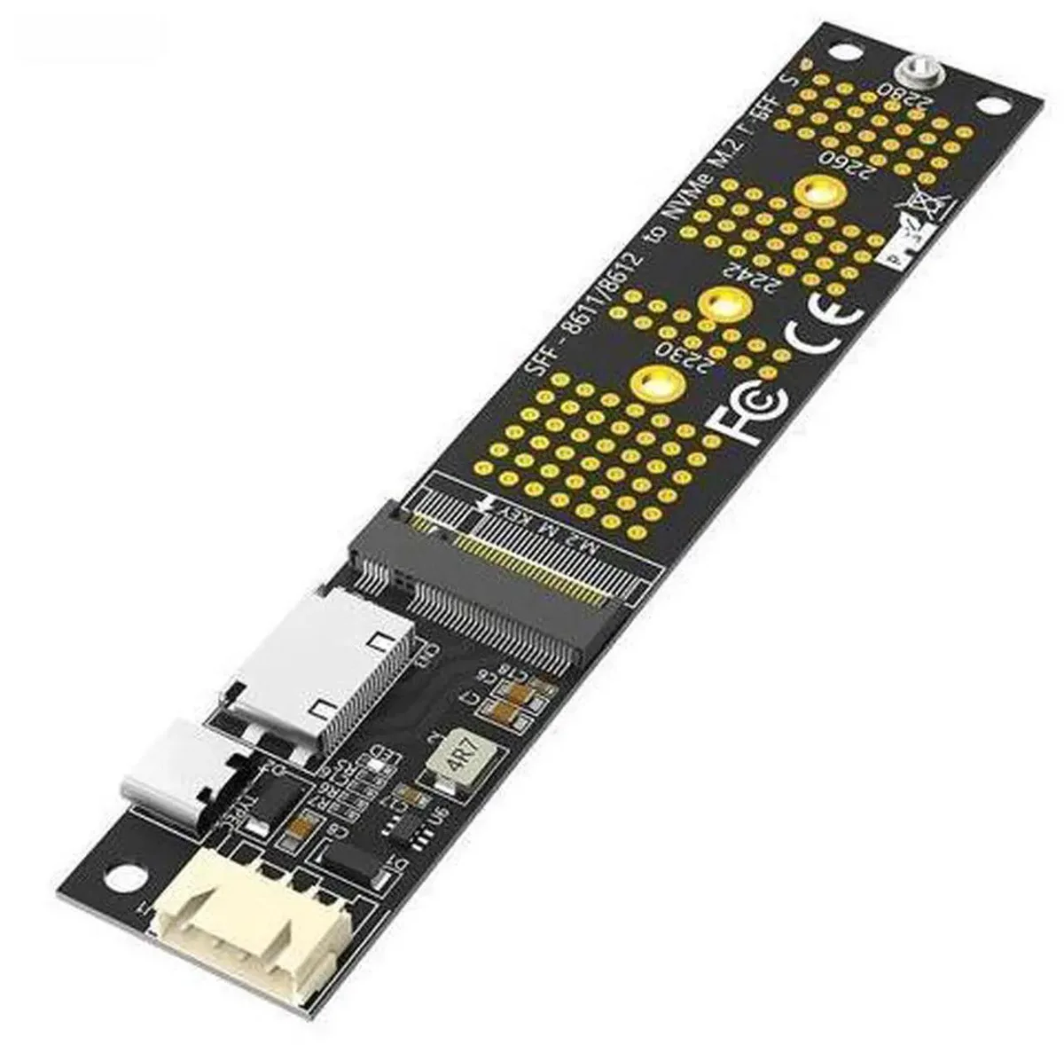 SMUGDESK SMUGDESK M.2 NVMe M Key to SFF-8611 OCuLink Riser Adapter 2230 2242 2260 2280 Type-C SATA Power — product photo