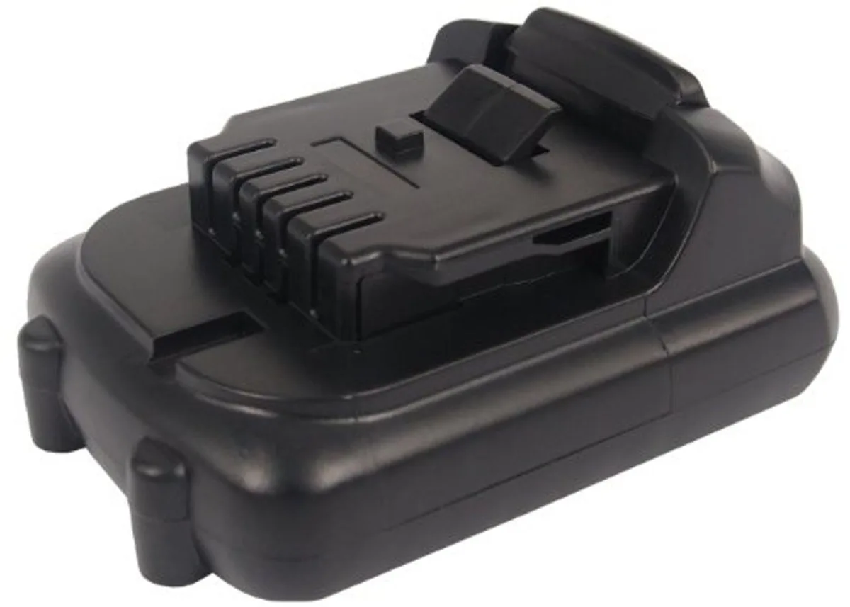 Rectangular black power-tool battery with slide-on contacts