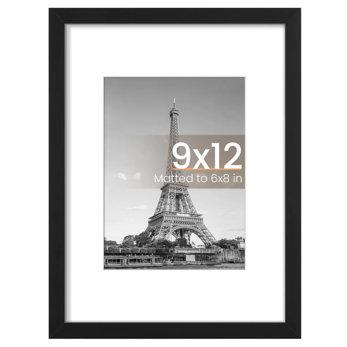 Black plastic 9x12 inch picture frame with classic style