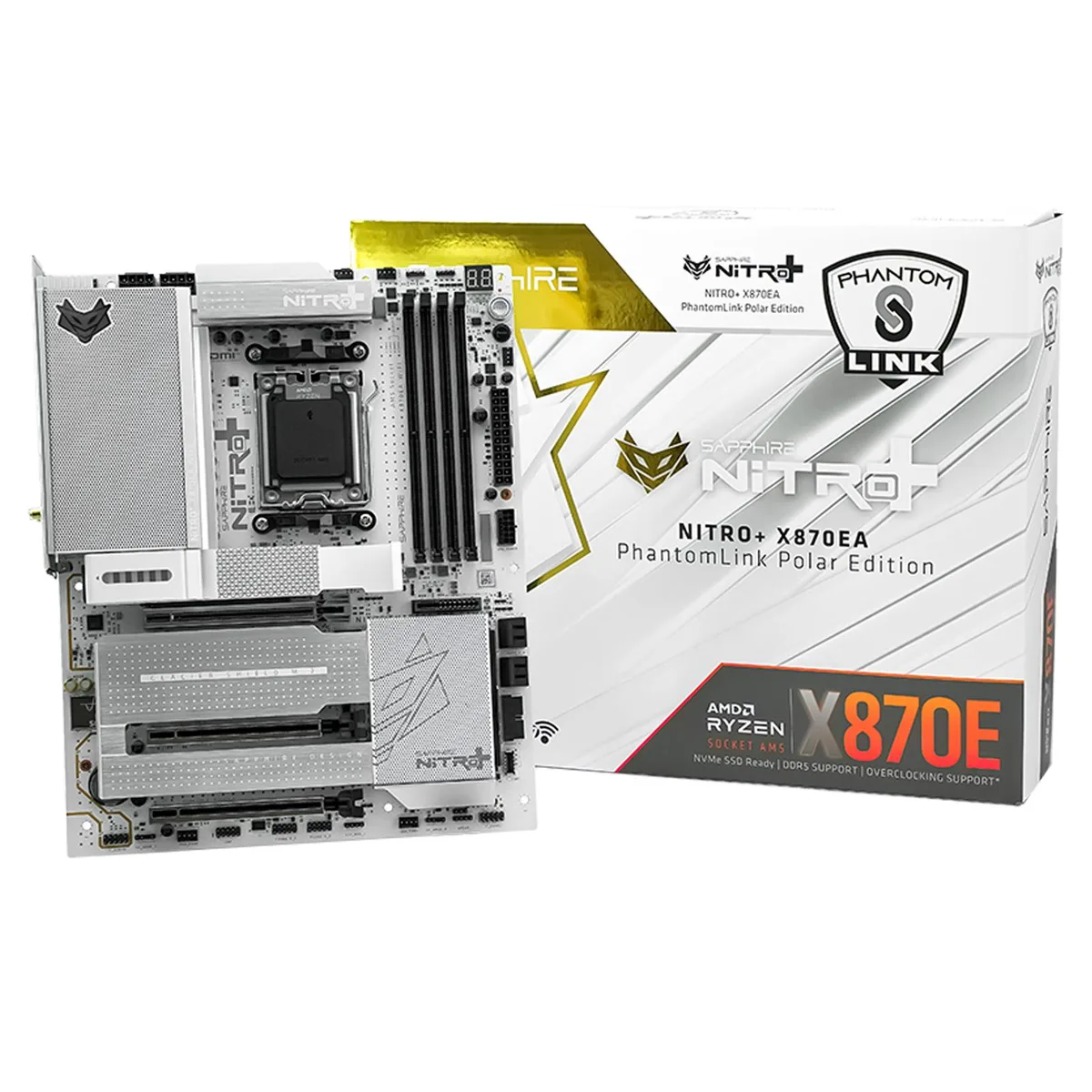 Sapphire Tech Sapphire Tech NITRO+ X870E PhantomLink Polar AMD motherboard — product photo