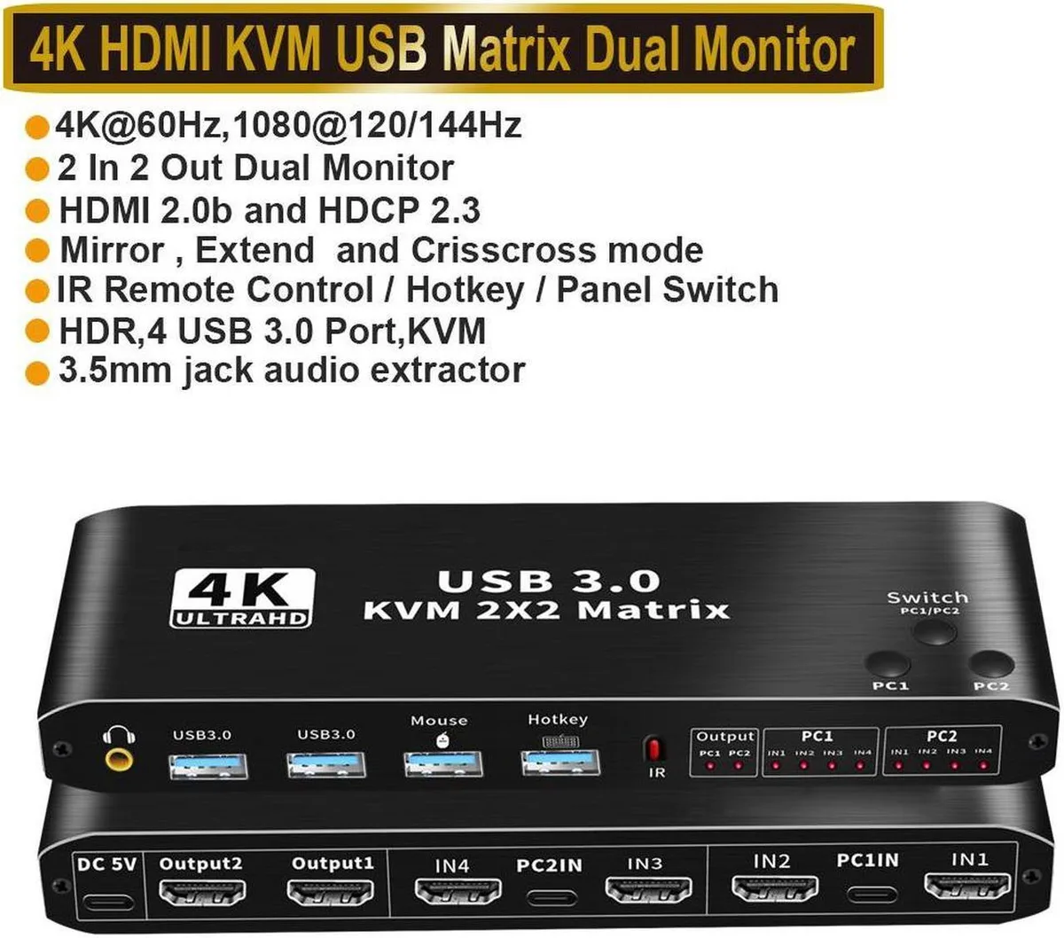 Vszerda Vszerda 4K 60Hz HDMI 2.0 KVM Matrix 2 in 2 Out USB 3.0 — product photo