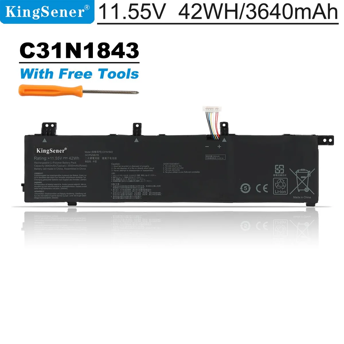 KingSener KingSener C31N1843 laptop battery 42WH 11.55V for ASUS VivoBook S14 S432 S15 S532 X432FA X532FA — product photo