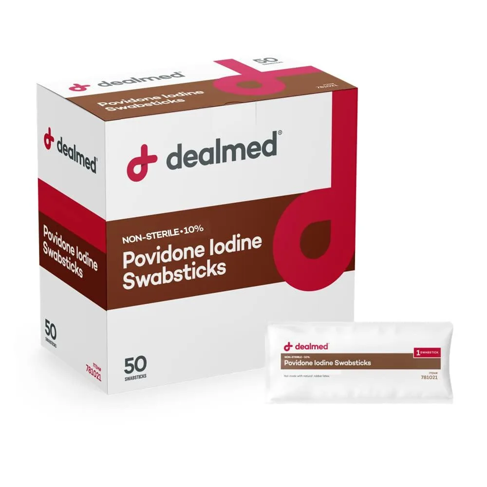 Box of fifty individually sealed povidone iodine swabsticks