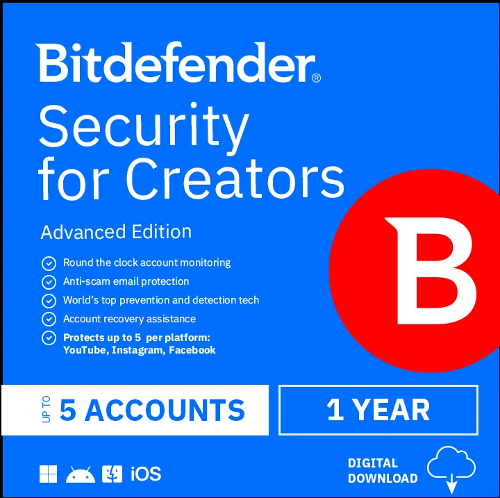 BitDefender BitDefender CS25ZZCSN1205LEN internet security Advanced 5 accounts 15 devices 24/7 monitoring — product photo