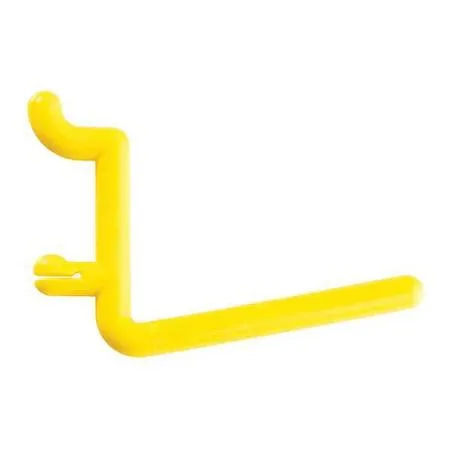 Twenty-five yellow thermoplastic pegboard hooks with snap-on locking ends, straight single-rod design