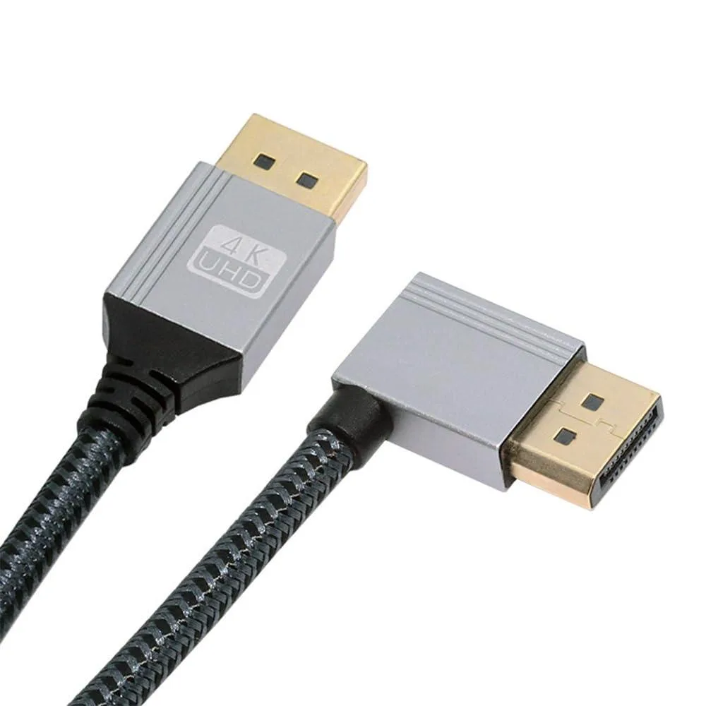 Fervit Fervit DisplayPort DP to DP Cable 4K 60Hz 32.4Gbps Left Angled Silver Sleeve 2.0M — product photo