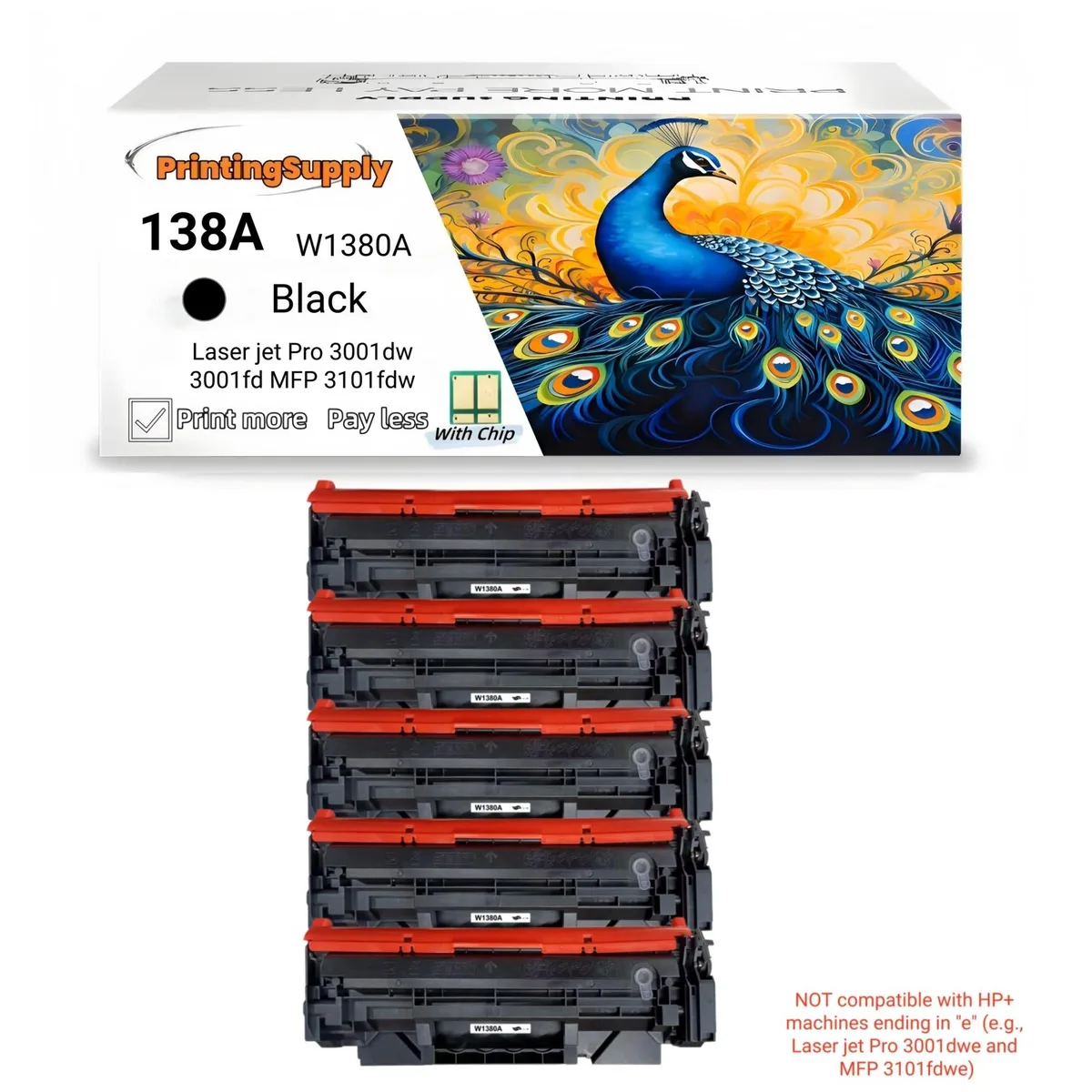 Aster Graphics Inc Aster Graphics Inc 5 Pack 138A W1380A Black Toner Cartridge — product photo