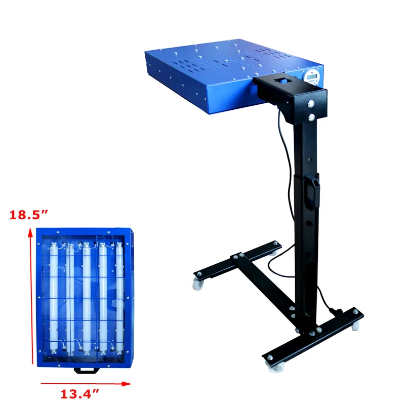 Intsupermai UV exposure unit, vertical frame on four wheels, five 365 nm lamps, 13.4 by 18.5 inch curing area