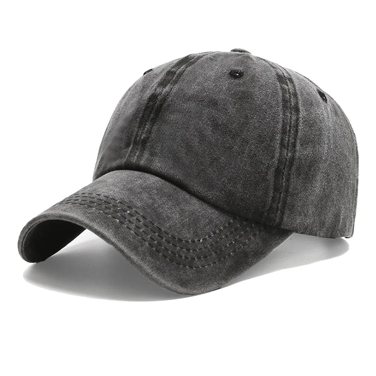 Black washed cotton dad hat, low profile, metal slider back