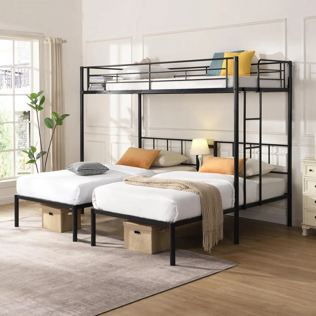 tuphen tuphen Triple Bunk Bed Twin Over Twin Over Twin Black Metal — product photo