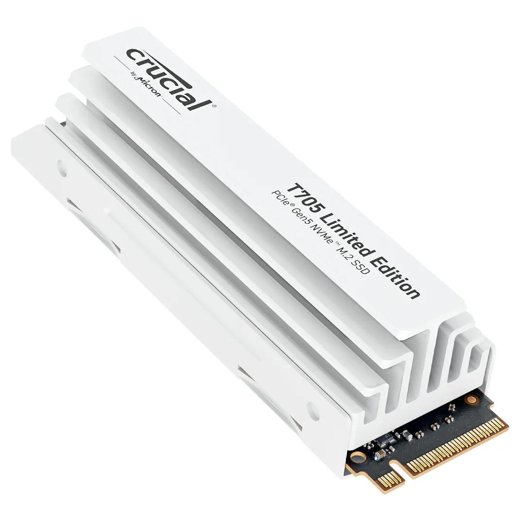 Crucial Crucial T705 CT2000T705SSD5A 2TB PCIe 5.0 NVMe M.2 2280 internal SSD with white heatsink — product photo