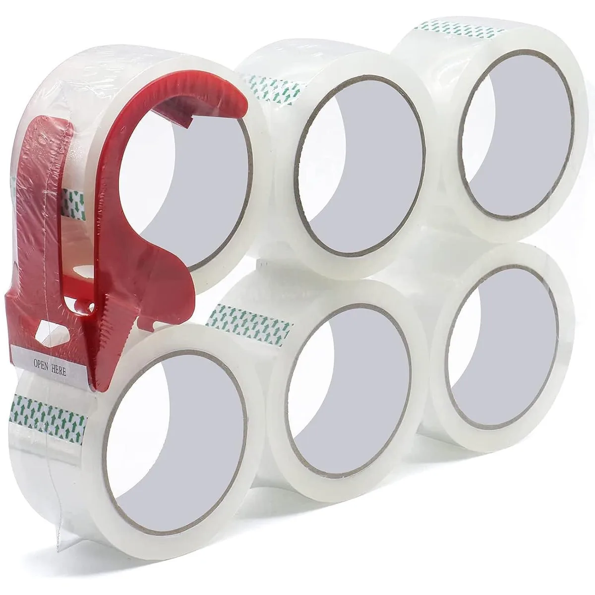 2.4 Mil 2 inch x 60 Yards Heavy Duty Clear Packing Tape with Dispenser 6 Pack — product photo