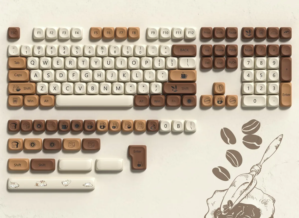 Womier Womier Cute Brown PBT Keycap Set Coffee Cat MOA Profile 134-key keyboard accessory — product photo