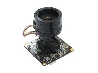 Small square CCTV board camera with silver varifocal lens