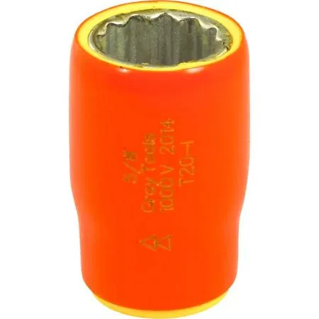Gray Tools insulated socket 5/8 inch 12 point orange yellow insulation 1000V ASTM F1505