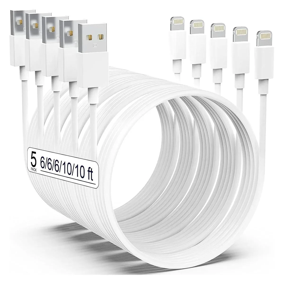 MCHOSE MCHOSE 5-pack Lightning cables 6/6/6/10/10ft — product photo