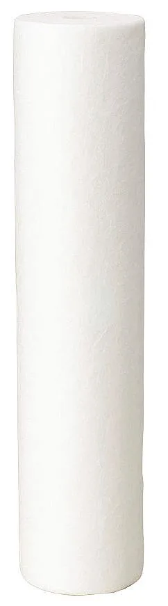 White cylindrical string-wound filter cartridge, 20 inches tall, 25 micron rating, polypropylene media